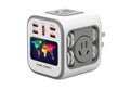 White multi-socket international travel adapter with usb ports and world map display Royalty Free Stock Photo