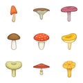 White mushroom icons set, cartoon style