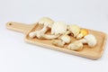 White mushrooms on the tray white background Royalty Free Stock Photo