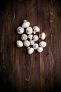 White mushrooms on wood table Royalty Free Stock Photo