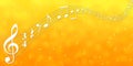 White Music Notes and Blurred Bubbles in Yellow Gradient Background Banner Royalty Free Stock Photo