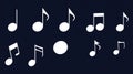 White Music Notes on Dark Blue Background Royalty Free Stock Photo
