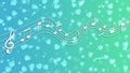 White Music Notes and Hearts in Blue and Green Background Royalty Free Stock Photo