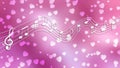 White Music Notes and Hearts in Blurred Pink Background