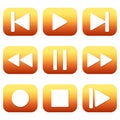 White music player buttons in orange gradient color rounded squares Royalty Free Stock Photo