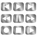 White music player buttons in silver rounded squares for music or video applications Royalty Free Stock Photo