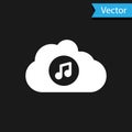 White Music streaming service icon isolated on black background. Sound cloud computing, online media streaming, song Royalty Free Stock Photo