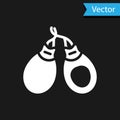 White Musical instrument castanets icon isolated on black background. Vector Royalty Free Stock Photo