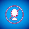White Mute microphone icon isolated on blue background. Microphone audio muted. Vector