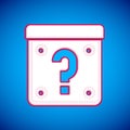 White Mystery box or random loot box for games icon isolated on blue background. Question mark. Unknown surprise box Royalty Free Stock Photo