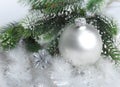 White nacreous glass New Year's ball.Still-life Royalty Free Stock Photo