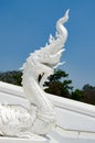 White Naga at the entrance of Bueng Latthiwan Temple Ayutthaya, Thailand Royalty Free Stock Photo
