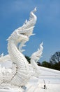 White Naga at the entrance of Bueng Latthiwan Temple Ayutthaya, Thailand Royalty Free Stock Photo