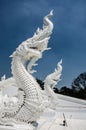 2 white Naga, entrance to the temple, Ayutthaya province, Thailand Royalty Free Stock Photo