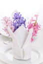 White napkin with hyacinth