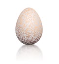 White natural color realistic egg with red golden metallic floral pattern. Isolated on white background with reflection