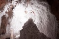 White natural salty stalactites at salt cave