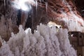 White natural salty stalactites at salt cave