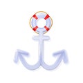 White Nautical Anchor glossy 3d blue, rounded plastic realistic toy. Modern decor vector isolated icon. Ship equipment