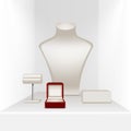 White Necklace Earrings Bracelet Stand for Jewelry with Red Box