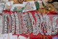 White necklaces and gold plated earrings are being sold at famous Sardar Market and Ghanta ghar Clock tower in Jodhpur