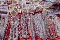 White necklaces and gold plated earrings are being sold at famous Sardar Market and Ghanta ghar Clock tower in Jodhpur