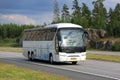 White Neoplan Tourliner Coach Bus on Motorway Royalty Free Stock Photo