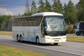 White Neoplan Tourliner Coach Bus in Motorway Traffic Royalty Free Stock Photo