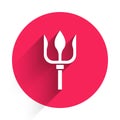 White Neptune Trident icon isolated with long shadow. Red circle button. Vector Royalty Free Stock Photo