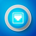 White Network port - cable socket icon isolated on blue background. LAN port icon. Ethernet simple icon. Local area Royalty Free Stock Photo