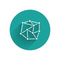 White Neural network icon isolated with long shadow. Artificial Intelligence. Green circle button. Vector