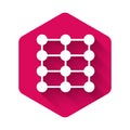 White Neural network icon isolated with long shadow background. Artificial intelligence AI. Pink hexagon button. Vector Royalty Free Stock Photo