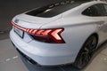 white new Luxury Electric Car Audi e-tron GT, taillights, limousine rear view in showroom, Automotive Innovation in automotive