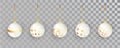 White New Year balls set with pattern on a transparent background. Christmas bauble for design. Xmas festive decoration Royalty Free Stock Photo
