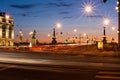 White Nights. The exit of the Troitsky Bridge, Saint-Petersburg Russia Royalty Free Stock Photo