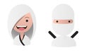 White ninja male female avatars set. White background. Royalty Free Stock Photo