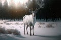 White noble deer with big horns in a magical winter landscape Royalty Free Stock Photo