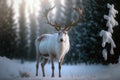 White noble deer with big horns in a magical winter landscape Royalty Free Stock Photo