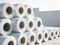 White Nonwoven Fabric Rolls Stacked for Industrial Use, Minimalist Aesthetic. Royalty Free Stock Photo