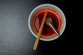 White noodle bowl with red spicy soup Royalty Free Stock Photo