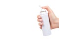 White nose wash spray bottle with hand, sea water therapy