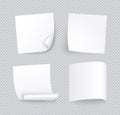 White note sheet of paper set with different shadow. Blank post for message, to do list. Set of four vector sticky notes