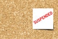 White note with word suspended on cork board background with copy space Vector
