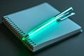 White notebook with a bright neon green pen creating a striking contrast and vibrant look Royalty Free Stock Photo