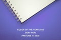 White notebook on violet background. Part of spiral notebook on very peri background- Color of the year 2022 Royalty Free Stock Photo