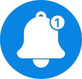 White notification bell icon. Concept of alert ringing, reminders and subscriptions.