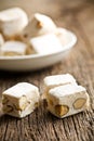 White nougat with almonds Royalty Free Stock Photo