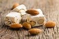 White nougat with almonds Royalty Free Stock Photo