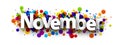 November word over colorful round dots confetti background