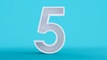 white number five isolated on a colorful blue background, number 5 Royalty Free Stock Photo